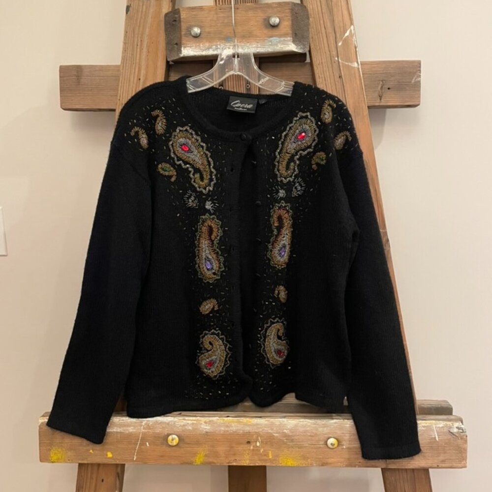 OPERA KNIT SWEATER WITH HAND PAISLEY JEWELED DETAILS